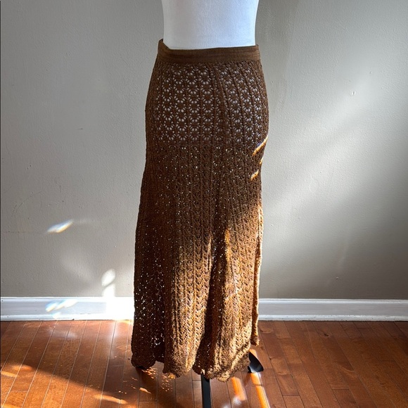 Peruvian Connection 100% Pima Cotton Brown Casual Boho Knit Maxi Skirt Size S - Picture 4 of 12
